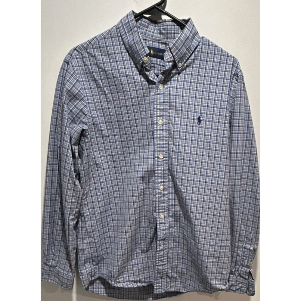Ralph Lauren Plaid Cotton Button-Down Shirt BlueMen's M Long Sleeve